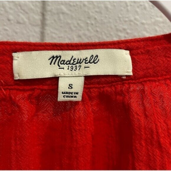 Madewell Embroidered Boho Western Tassel Shabby Chic Puff Sleeve Feminine Top - Picture 6 of 8